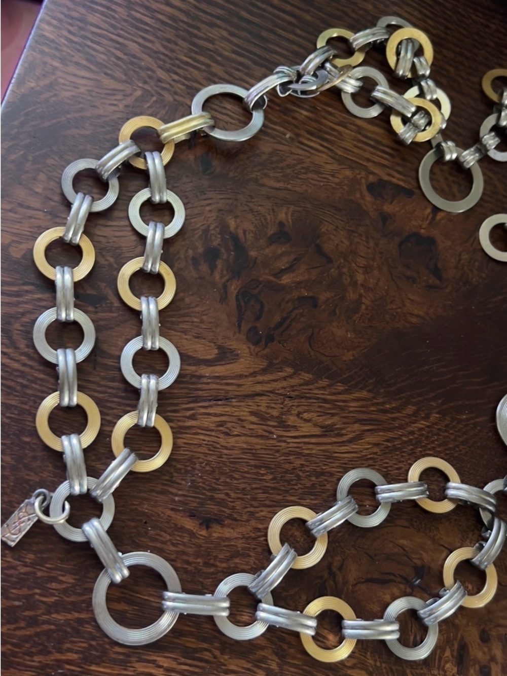 Vintage YSL Two tone Gold/Silver Interlocking Rings Metal Adjustable Belt - Picture 9 of 9